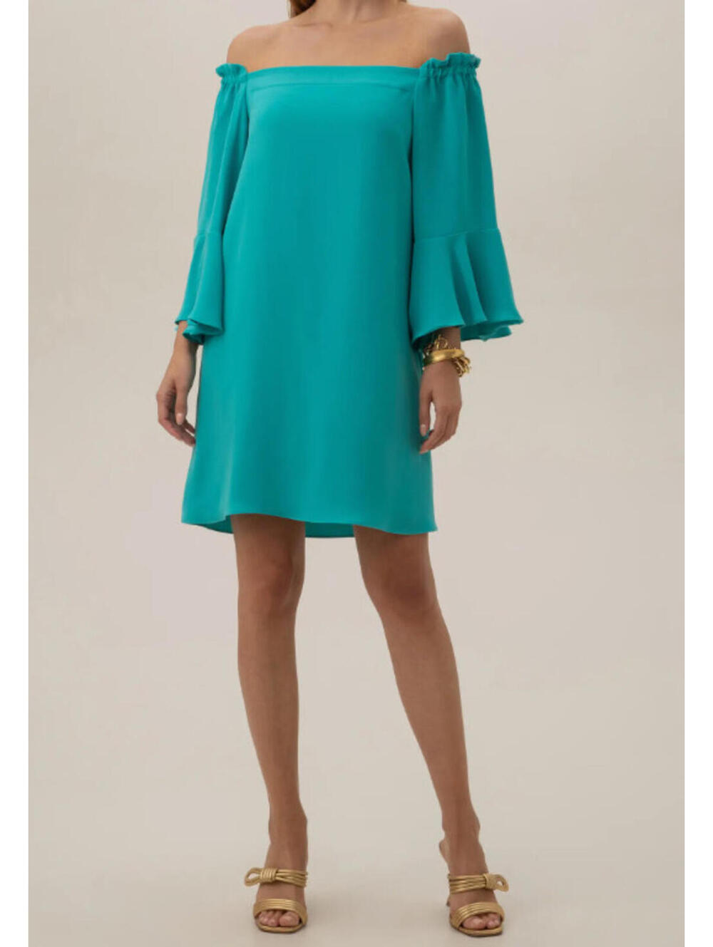 NWT Trina Turk Knox Turquoise Short  Off Shoulder Dress M $258